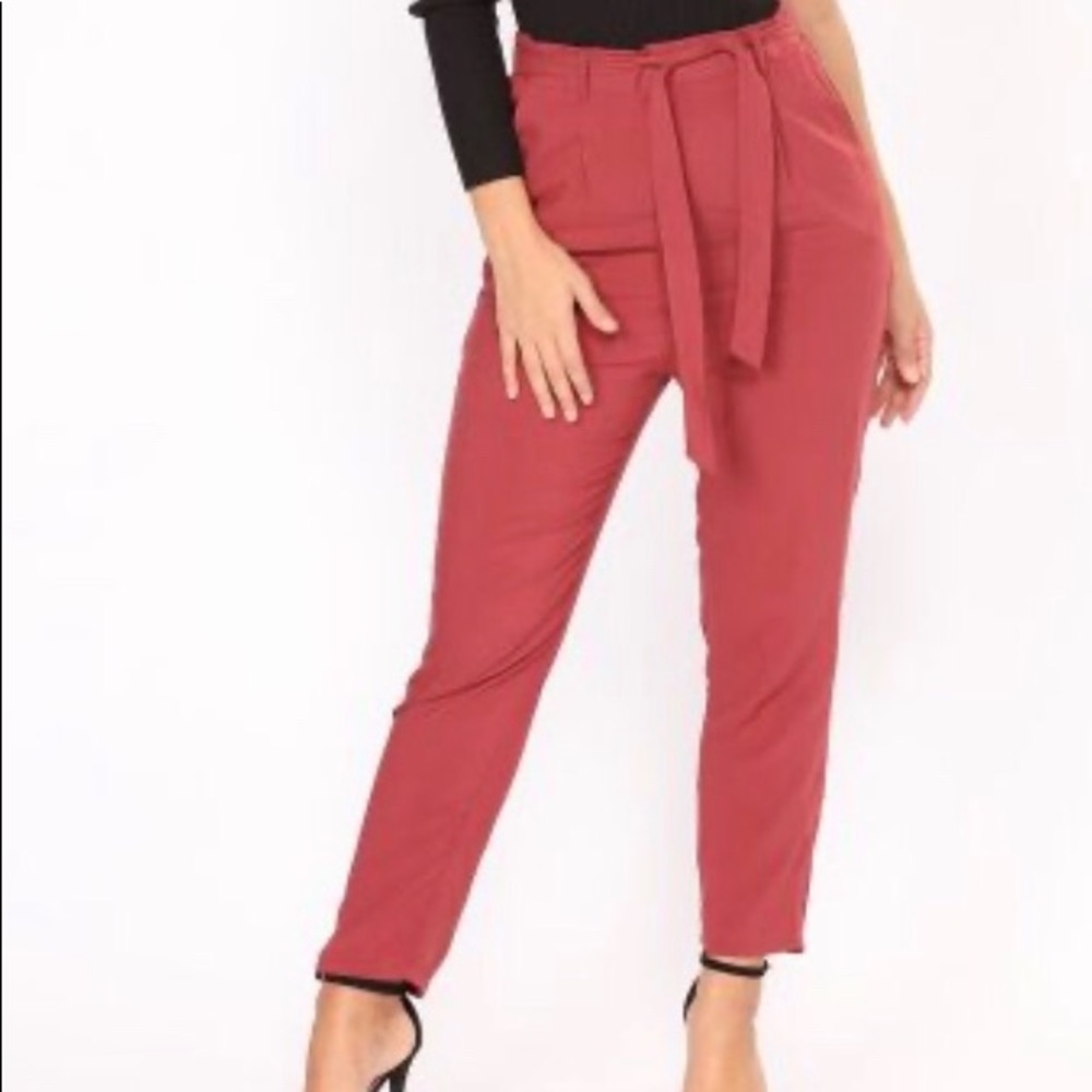 Marsala High Waisted Tie Pants